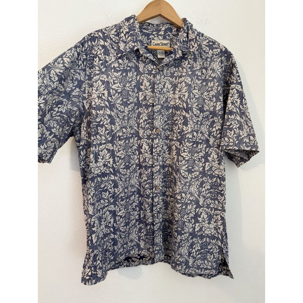 Cooke Street Hawaiian Shirt Men's XL Tropical Cotton Beach Blue Button Up EUC